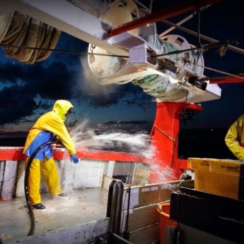 Deck work in stormy weather